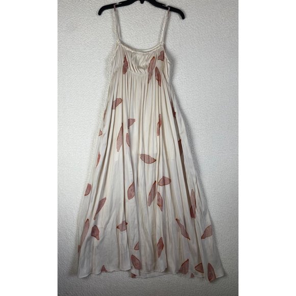 Here Now Sleeveless Spaghetti Strap Maxi Dress Cream Coral Leaf Size Small - Picture 6 of 8